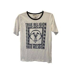 TRUE RELIGION Youth Boy's Buddha Short Sleeve Tee White Size L (14-16)